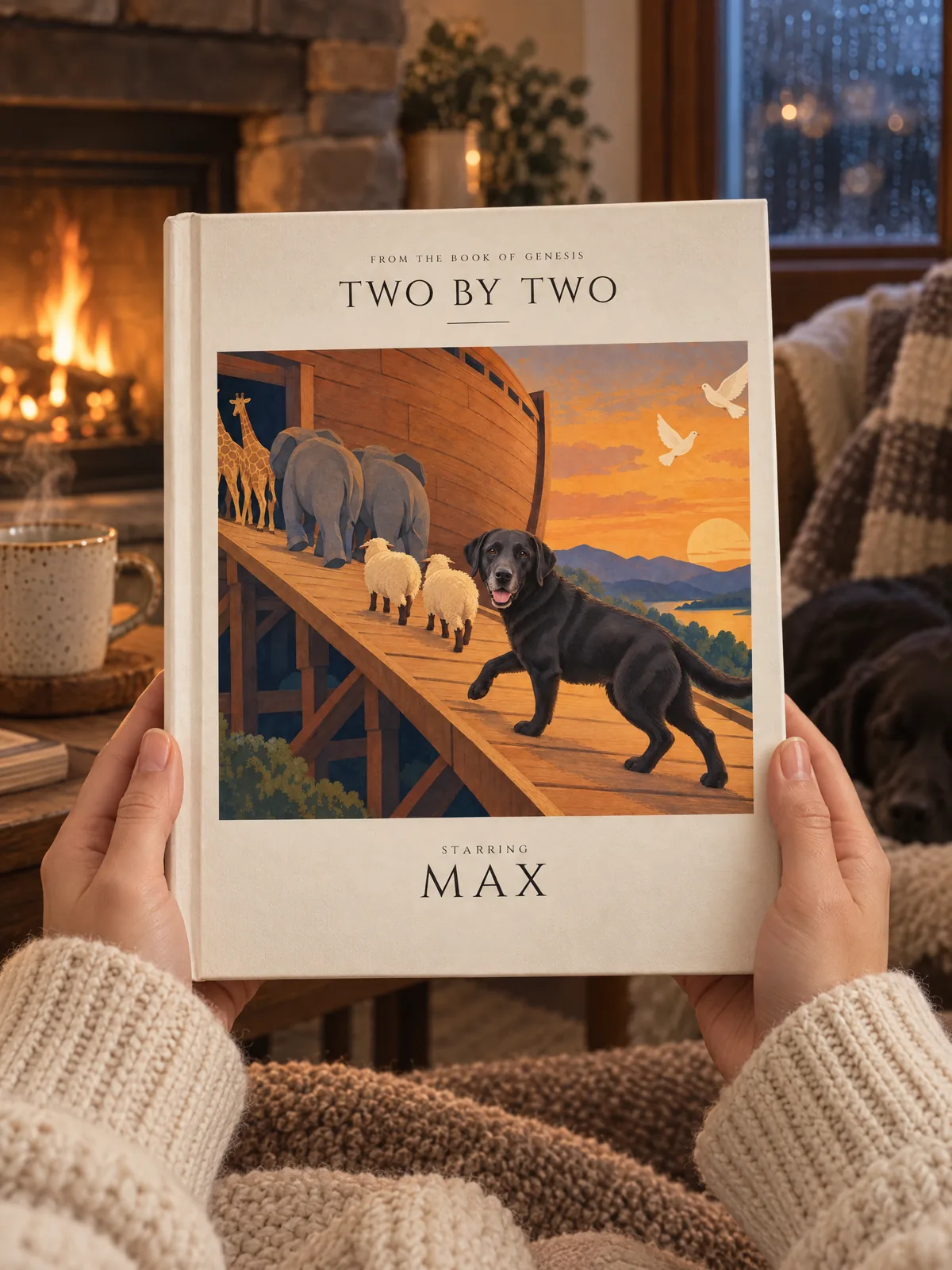 Two by Two, starring Max, held by the fireplace